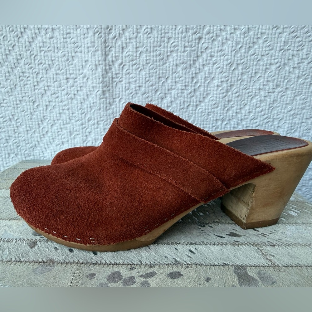 Basabo Rust Suede Wooden Clog Mules Size 40 - Picture 3 of 6